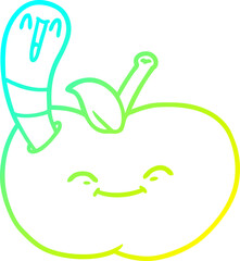 Obraz premium cold gradient line drawing of a cartoon happy worm in an apple