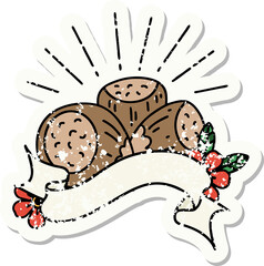 worn old sticker of a tattoo style hazelnuts