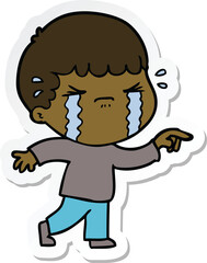 sticker of a cartoon man crying