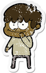 distressed sticker of a happy cartoon man