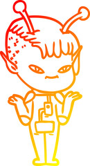 Fototapeta premium warm gradient line drawing of a cute cartoon alien girl