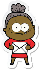sticker of a cartoon happy old woman