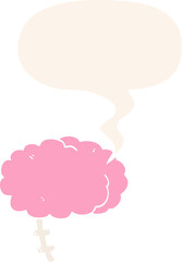cartoon brain with speech bubble in retro style