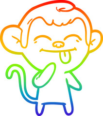 rainbow gradient line drawing of a funny cartoon monkey