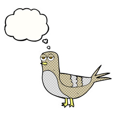 freehand drawn thought bubble cartoon pigeon