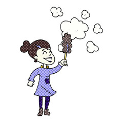 freehand drawn cartoon zombie woman dusting