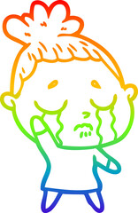rainbow gradient line drawing of a cartoon crying woman