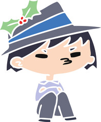 hand drawn christmas cartoon of kawaii boy