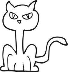 freehand drawn black and white cartoon angry cat