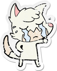 distressed sticker of a crying fox cartoon