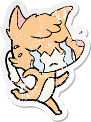 distressed sticker of a crying fox cartoon