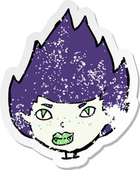 retro distressed sticker of a cartoon vampire head