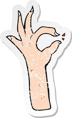 retro distressed sticker of a cartoon most excellent hand gesture