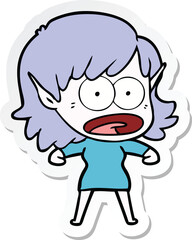 sticker of a cartoon shocked elf girl