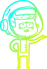 cold gradient line drawing of a cartoon tired astronaut
