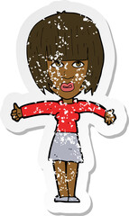 retro distressed sticker of a cartoon annoyed woman