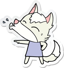 sticker of a howling wolf in dress cartoon
