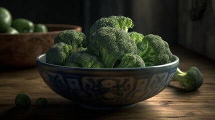 Ripe green cauliflower and broccoli. Dark wood background. Generative ai