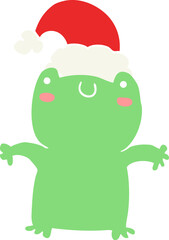 cute flat color style cartoon frog wearing christmas hat