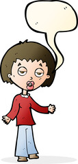 cartoon tired woman with speech bubble