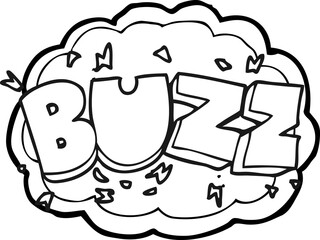 freehand drawn black and white cartoon buzz symbol