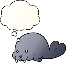 cute cartoon walrus with thought bubble in smooth gradient style
