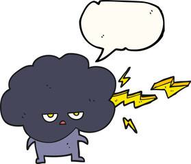 freehand drawn speech bubble cartoon raincloud character shooting lightning