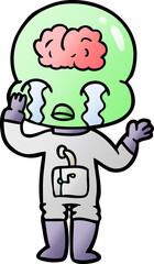 cartoon big brain alien crying
