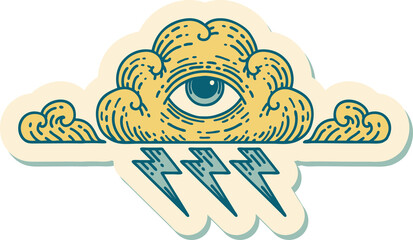 sticker of tattoo in traditional style of an all seeing eye cloud