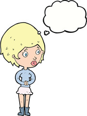 cartoon concerned woman with thought bubble