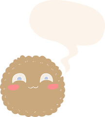 cartoon biscuit with speech bubble in retro style