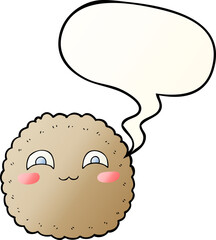 cartoon biscuit with speech bubble in smooth gradient style