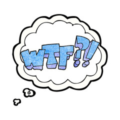 freehand drawn thought bubble textured cartoon WTF symbol