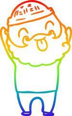 Naklejka premium rainbow gradient line drawing of a man with beard sticking out tongue