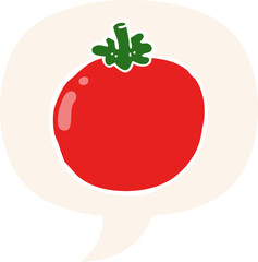 cartoon tomato with speech bubble in retro style