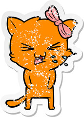 distressed sticker of a cartoon cat