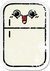 distressed sticker of a cute cartoon fridge freezer