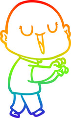 rainbow gradient line drawing of a happy cartoon bald man