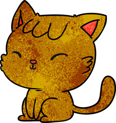 textured cartoon illustration of cute kawaii cat