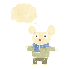 cartoon mouse in clothes with thought bubble