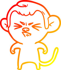 warm gradient line drawing of a cartoon annoyed monkey