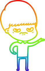 rainbow gradient line drawing of a cartoon angry boy