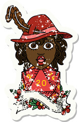 Retro Tattoo Style human bard with natural 20 dice roll