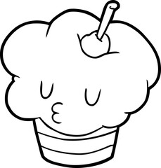 funny line drawing of a cupcake