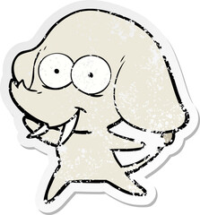 distressed sticker of a happy cartoon elephant