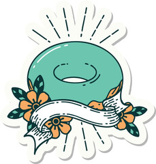 sticker of a tattoo style iced donut
