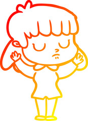 warm gradient line drawing of a cartoon indifferent woman