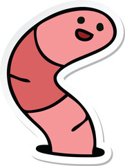 sticker of a quirky hand drawn cartoon worm