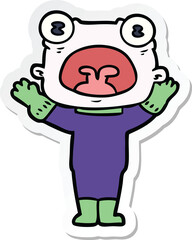 sticker of a cartoon weird alien communicating