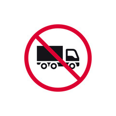 No truck prohibited sign, forbidden modern round sticker, vector illustration